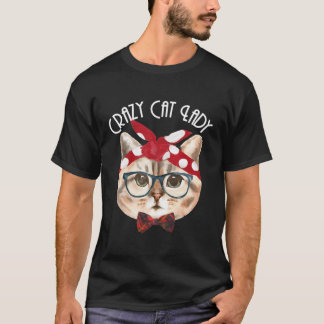 Camiseta Gato Louco De Gato Gatinho Gatinho Nerd Com Bandan