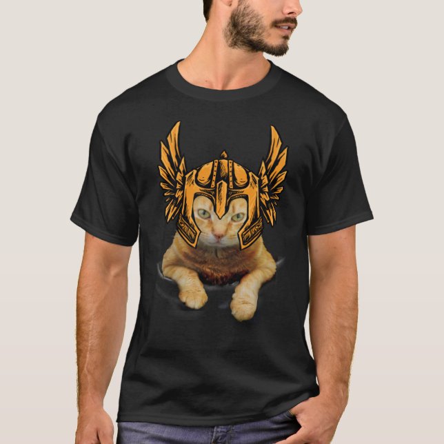 Camiseta Gato Louco De Gato Viking Thor Com Martelo (Frente)