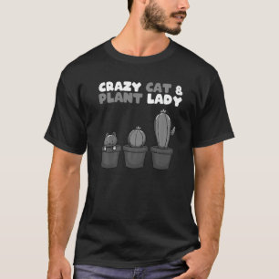 Camiseta Gato Louco e Planta Lady Cactus Pet Mãe Gag Outfit