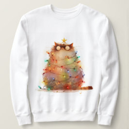 Camiseta Gato Louco Em Luas De Natal Engraçado