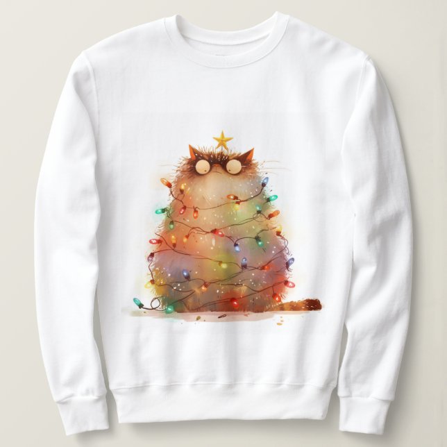 Camiseta Gato Louco Em Luas De Natal Engraçado (Frente do Design)