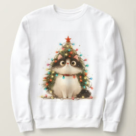 Camiseta Gato Louco Em Luas De Natal Engraçado