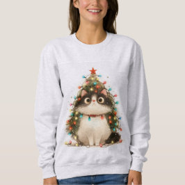 Camiseta Gato Louco Em Luas De Natal Engraçado