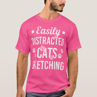 Camiseta Gato Lover Esboçando Gatos De Sobremesa E Esboçand
