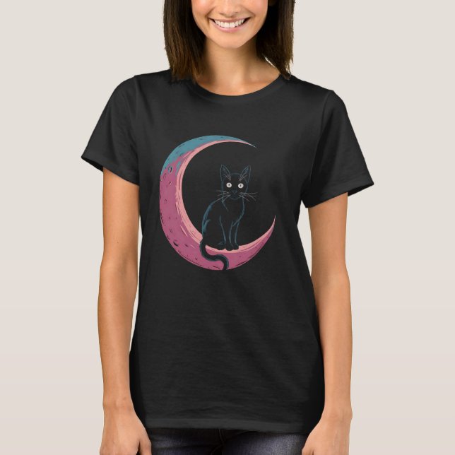 Camiseta Gato Lua Crescente Lunar Kitty Gatinho Felino Pet  (Frente)