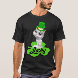 Camiseta Gato Lucky Leprechaun Dia de São Patrício Trevo Pa