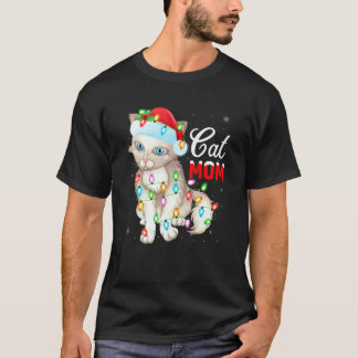 Camiseta Gato Luzes Natal Santa Gato Mãe Natal
