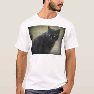 Camiseta Gato macho negro com olhos verdes