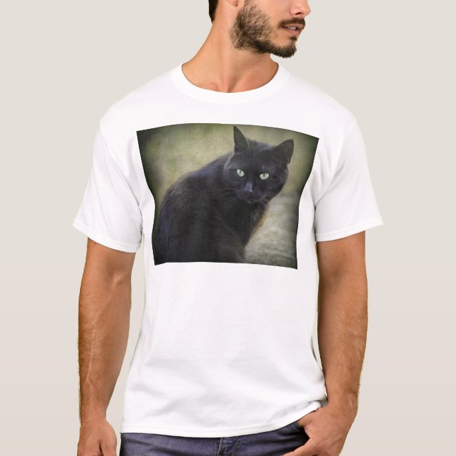 Camiseta Gato macho negro com olhos verdes (Frente)