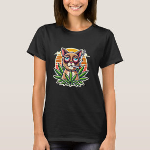 Camiseta Gato Maconheiro Fumando Maconha Pôr do Sol Retrô