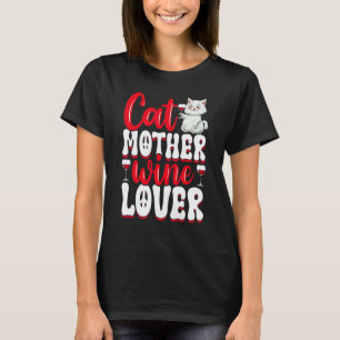 Camiseta Gato Mãe Vinho Mãe Vinho Bebendo Gato Pai Mãe