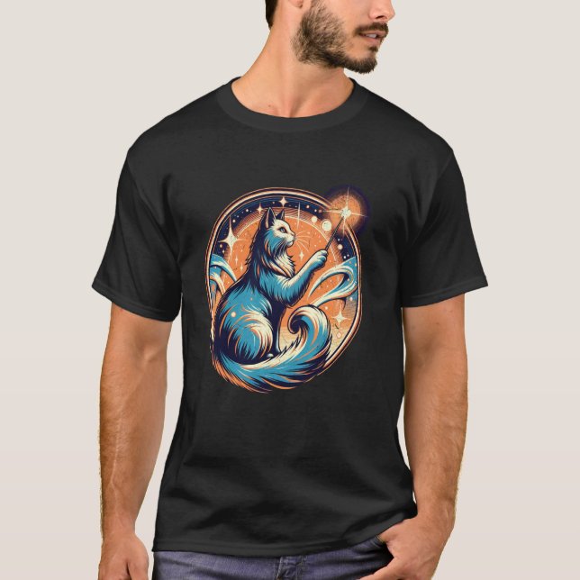 Camiseta Gato Mágico com Elementos Celestiais Arte 4 (Frente)