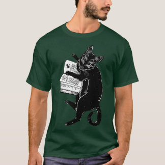 Camiseta Gato mágico de demônio preto inteligente, leitura