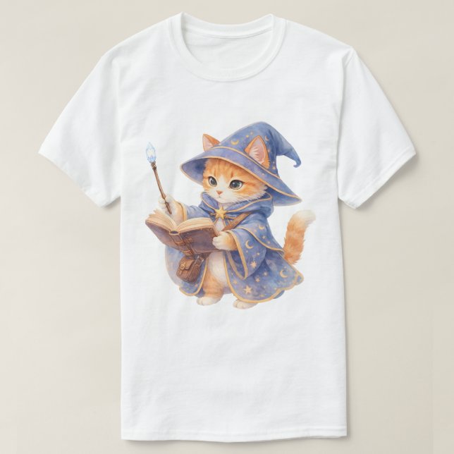 Camiseta Gato Mago com um Livro de Feitiços (Frente do Design)