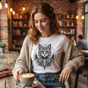Camiseta Gato Maine Coon Majestoso Preto e Branco