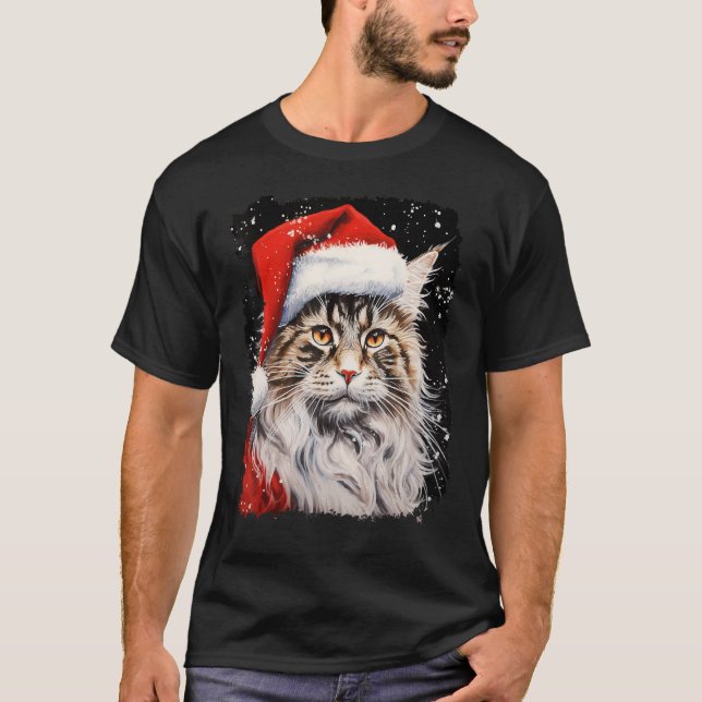 Camiseta Gato Maine Coon Natal Pop Art (Frente)