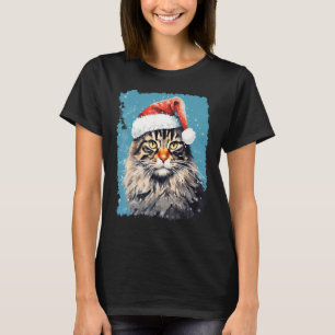 Camiseta Gato Maine Coon Pop Art Natal Azul