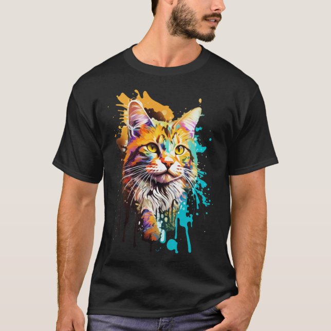 Camiseta Gato Maine Coon Splash (Frente)