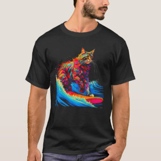 Camiseta Gato Maine Coon Surfando Surf