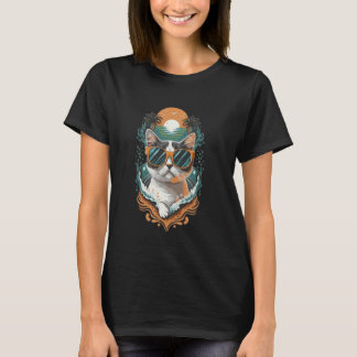 Camiseta Gato mais legal com óculos de sol, pôr do sol, pal