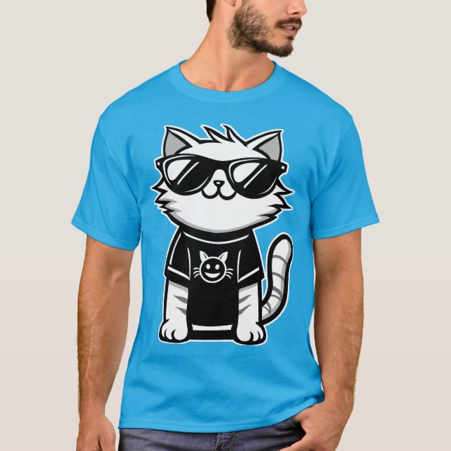 Camiseta Gato mais legal do mundo com óculos de sol azul (Frente)