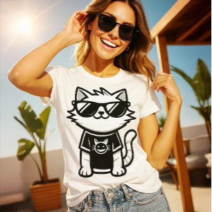 Camiseta Gato mais legal do mundo com óculos de sol branco