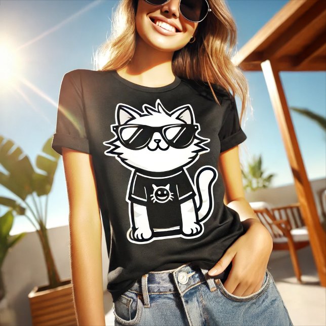 Camiseta Gato mais legal do mundo com óculos escuros pretos (Criador carregado)