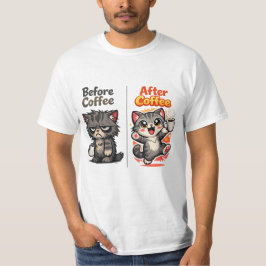 Camiseta Gato Mal-Humorado Antes do Café, Depois do Café