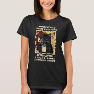 Camiseta Gato Mal-Humorado Antes do Café Eu Odeio Todos Dep