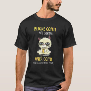 Camiseta Gato Mal-Humorado Antes do Café Odeio a Todos Depo