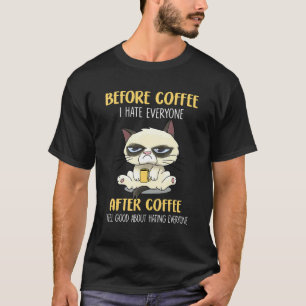 Camiseta Gato Mal-Humorado Antes do Café Odeio a Todos Depo