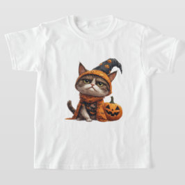 Camiseta Gato Mal-Humorado Com Companheiro de Abóbora de Ha