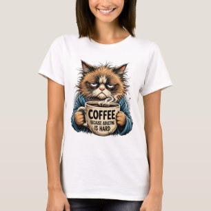 Camiseta Gato Mal-Humorado Engraçado Café Porque Ser Adulto