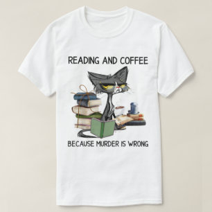 Camiseta Gato Mal-Humorado Lendo e Café
