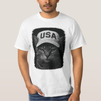 Camiseta Gato Mal-Humorado Patriótico – EUA Chapéu Preto e 