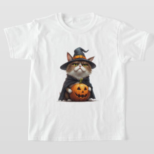 Camiseta Gato Mal-Humorado Vestindo Fantasia de Bruxa Abóbo
