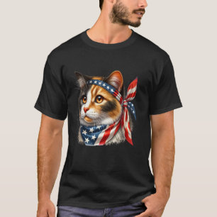 Camiseta gato malhado bandeira americana 4 de julho