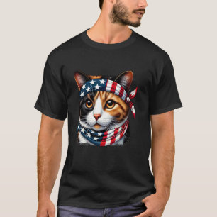 Camiseta gato malhado bandeira americana 4 de julho 1