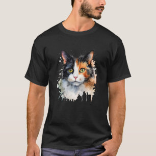 Camiseta Gato Malhado de Aquarela Face Gata Mãe Gato Pai An