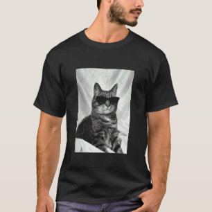 Camiseta Gato Malhado Fofo com Óculos de Sol Foto de Animal