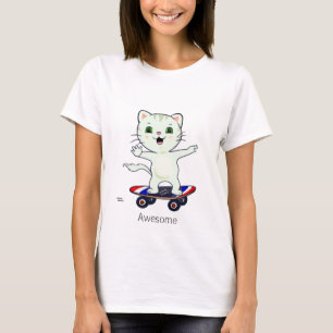 Camiseta Gato Malhado Patinador Engraçado