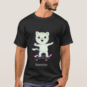 Camiseta Gato Malhado Patinador Engraçado