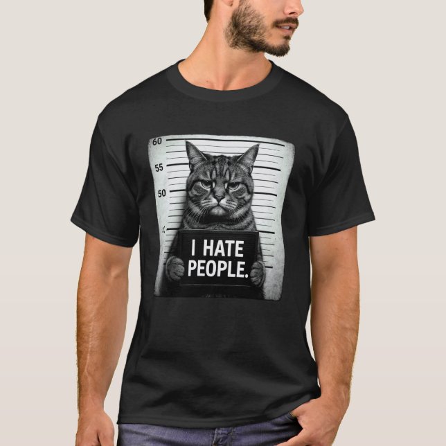 Camiseta Gato Malhumorado Engraçado Temperamental Eu Odeio  (Frente)