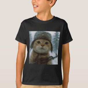 Camiseta Gato Maluco Kitten Na Neve Soldado Selfie Com Arma