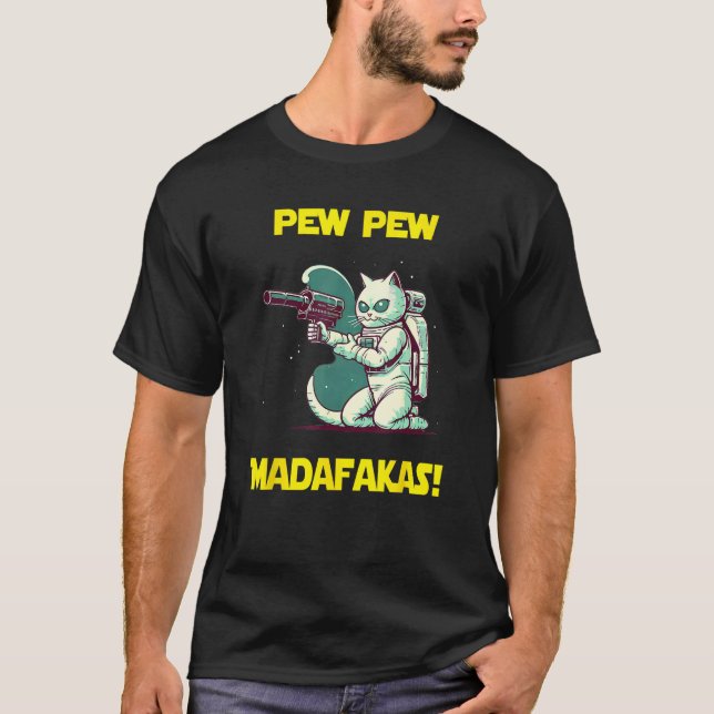 Camiseta Gato Manx Astronauta Espacial Pew Madafakas 1 (Frente)