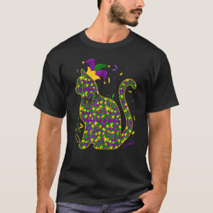Camiseta Gato Mardi Gras Engraçado Estampa de Leopardo Gato