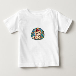 Camiseta Gato Marroquino Kawaii Fofo com Chapéu Fez Tarbous