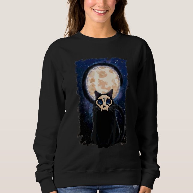 Camiseta Gato Máscara de Caveira Com Rune Lua Fantasia de G (Frente)