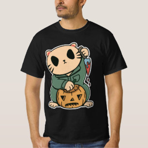 Camiseta Gato Matador Bonito com Abóbora - Halloween Louco