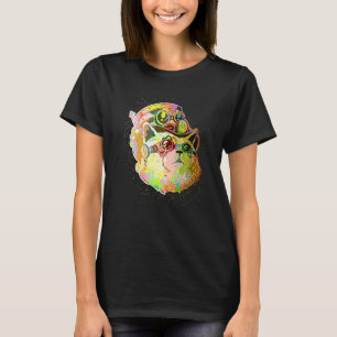 Camiseta Gato Mecânico Colorido de Tinta Espalhada Steampun